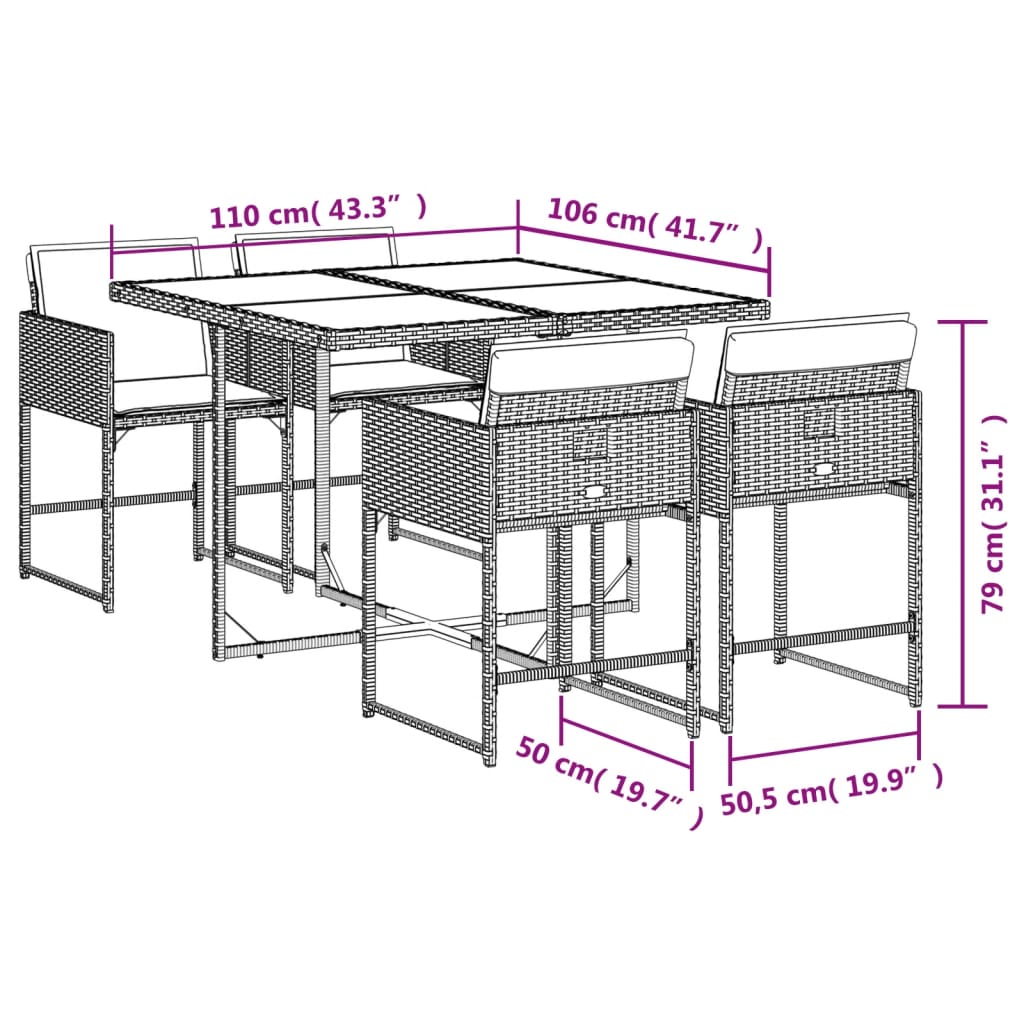 Set Pranzo da Giardino 5pz con Cuscini Grigio Chiaro Polyrattan | homemem39