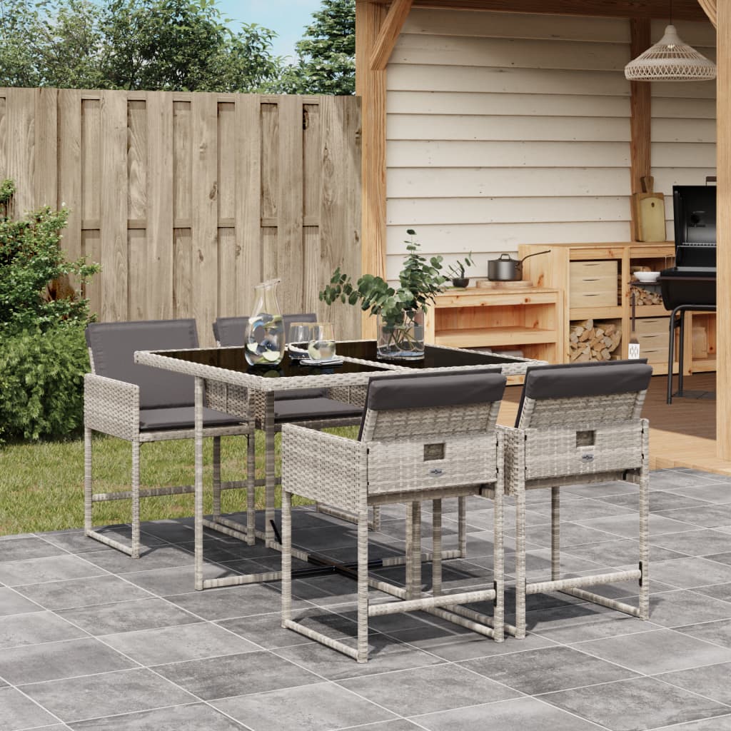 Set Pranzo da Giardino 5pz con Cuscini Grigio Chiaro Polyrattan - homemem39