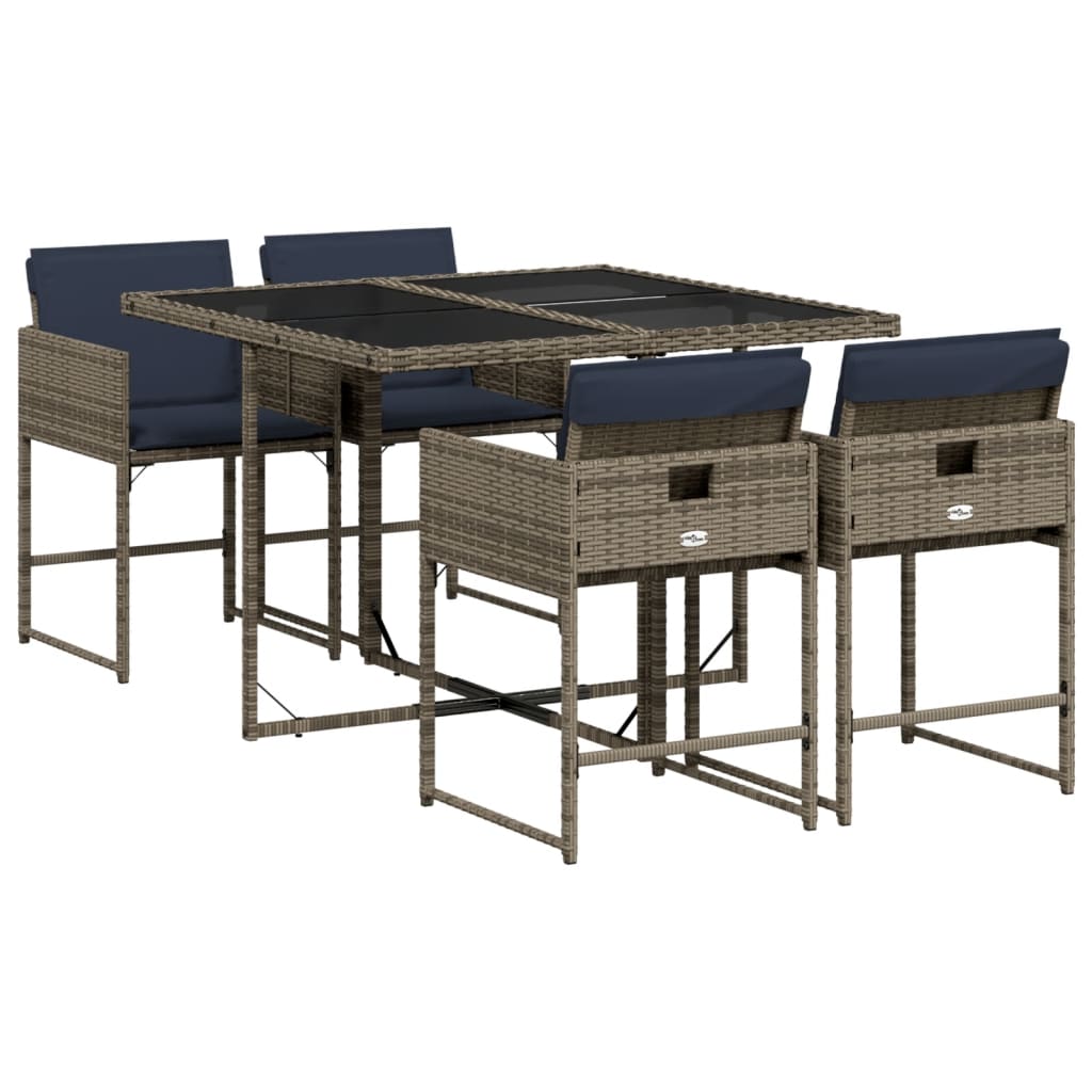 Set da pranzo da giardino da 5 pz con Cuscini in Polyrattan Grigio | homemem39