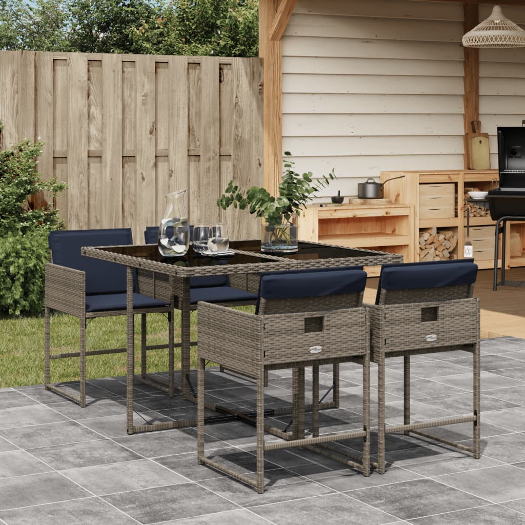 Set da pranzo da giardino da 5 pz con Cuscini in Polyrattan Grigio | homemem39