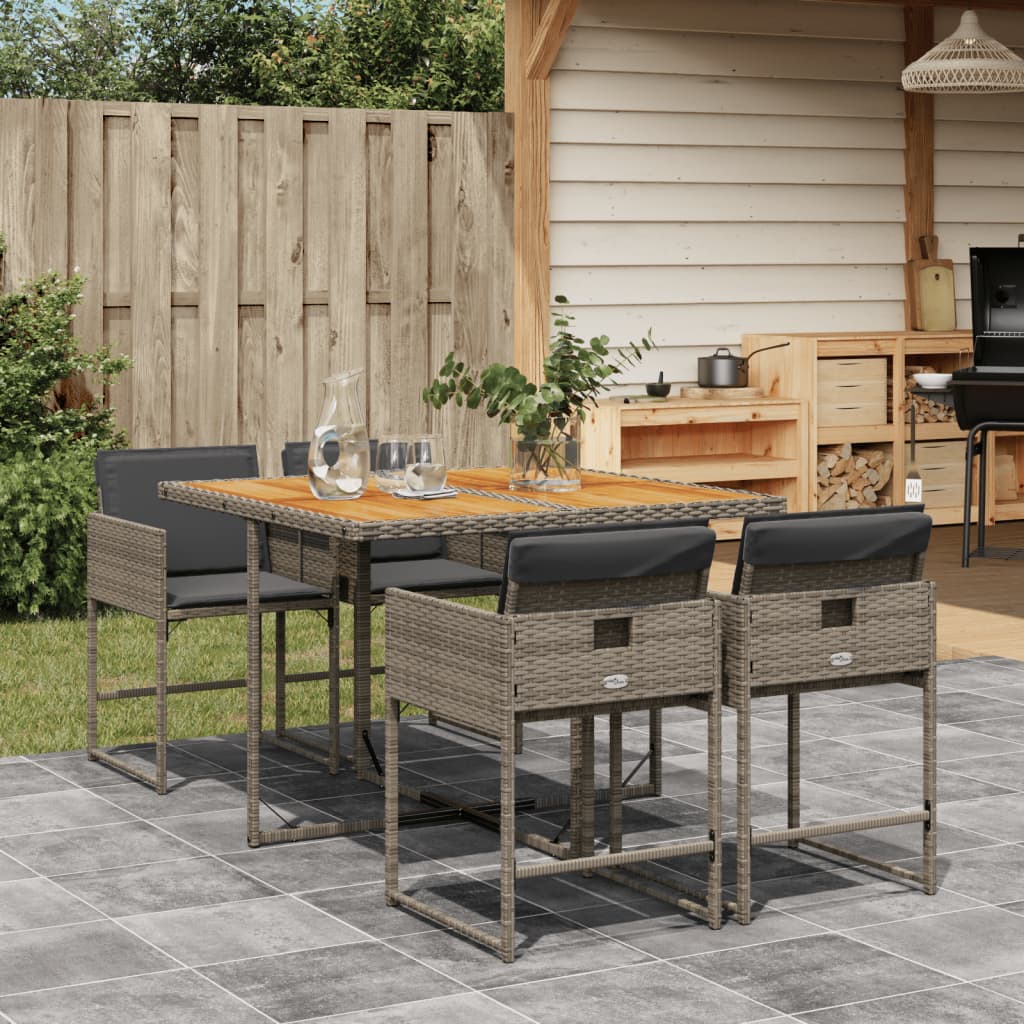Set da Pranzo da Giardino 5 pz con Cuscini in Polyrattan Grigio | homemem39