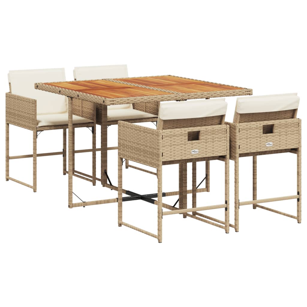 Set da Pranzo da Giardino 5 pz con Cuscini Beige in Polyrattan - homemem39