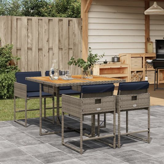 Set da Pranzo da Giardino 5 pz con Cuscini in Polyrattan Grigio - homemem39