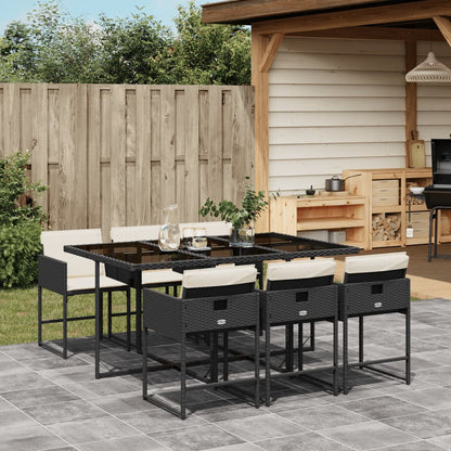 Set da Pranzo da Giardino 7 pz Nero con Cuscini in Polyrattan - homemem39