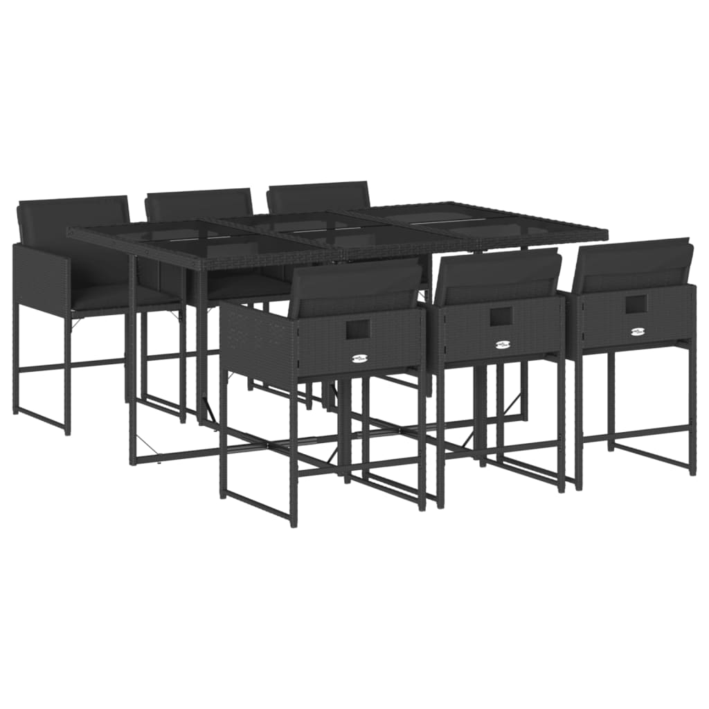 Set da Pranzo da Giardino 7 pz Nero con Cuscini in Polyrattan | homemem39