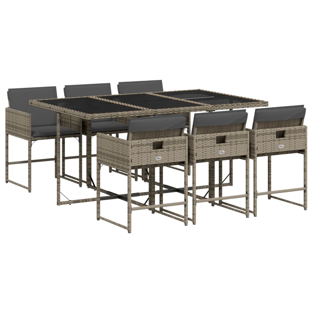 Set da Pranzo da Giardino 7 pz con Cuscini in Polyrattan Grigio | homemem39