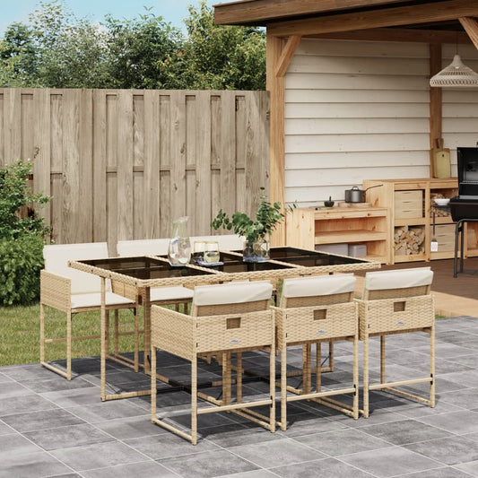 Set da Pranzo da Giardino 7 pz con Cuscini Beige in Polyrattan - homemem39
