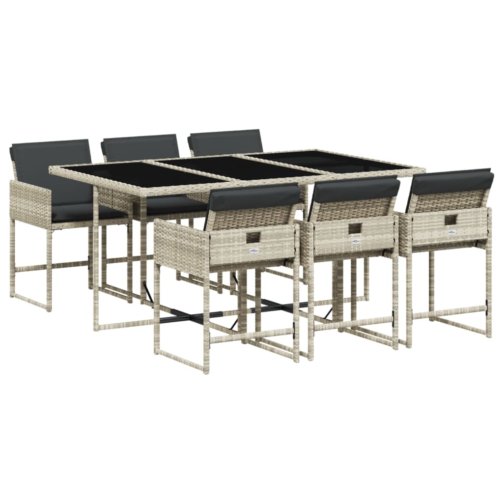 Set da Pranzo da Giardino 7 pz Cuscini Polyrattan Grigio Chiaro | homemem39