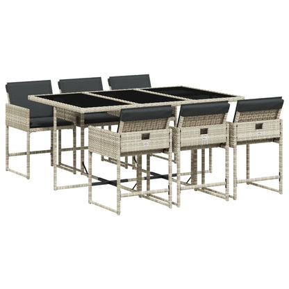 Set da Pranzo da Giardino 7 pz Cuscini Polyrattan Grigio Chiaro | homemem39