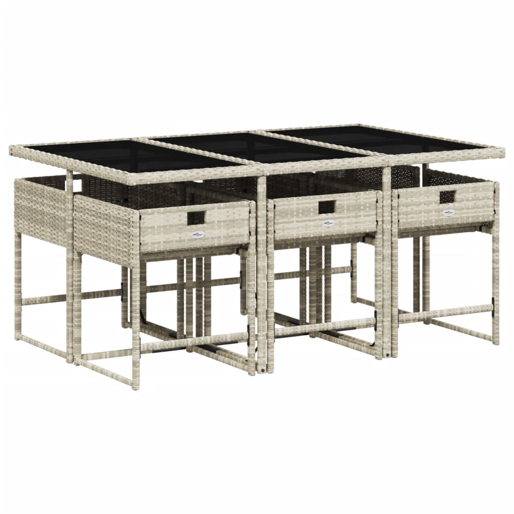 Set da Pranzo da Giardino 7 pz Cuscini Polyrattan Grigio Chiaro - homemem39