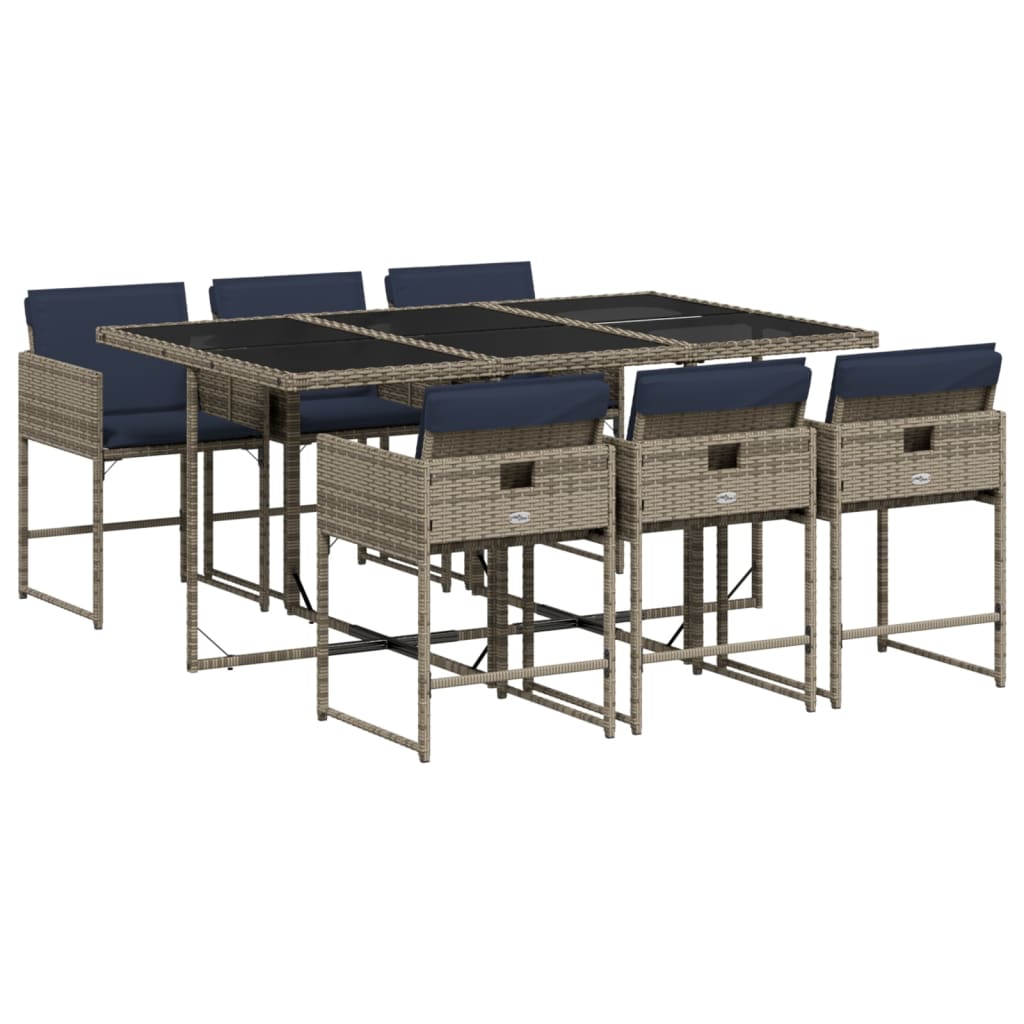 Set da pranzo da giardino da 7 pz con Cuscini in Polyrattan Grigio | homemem39
