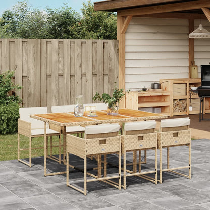 Set da Pranzo da Giardino 7 pz con Cuscini Beige in Polyrattan - homemem39