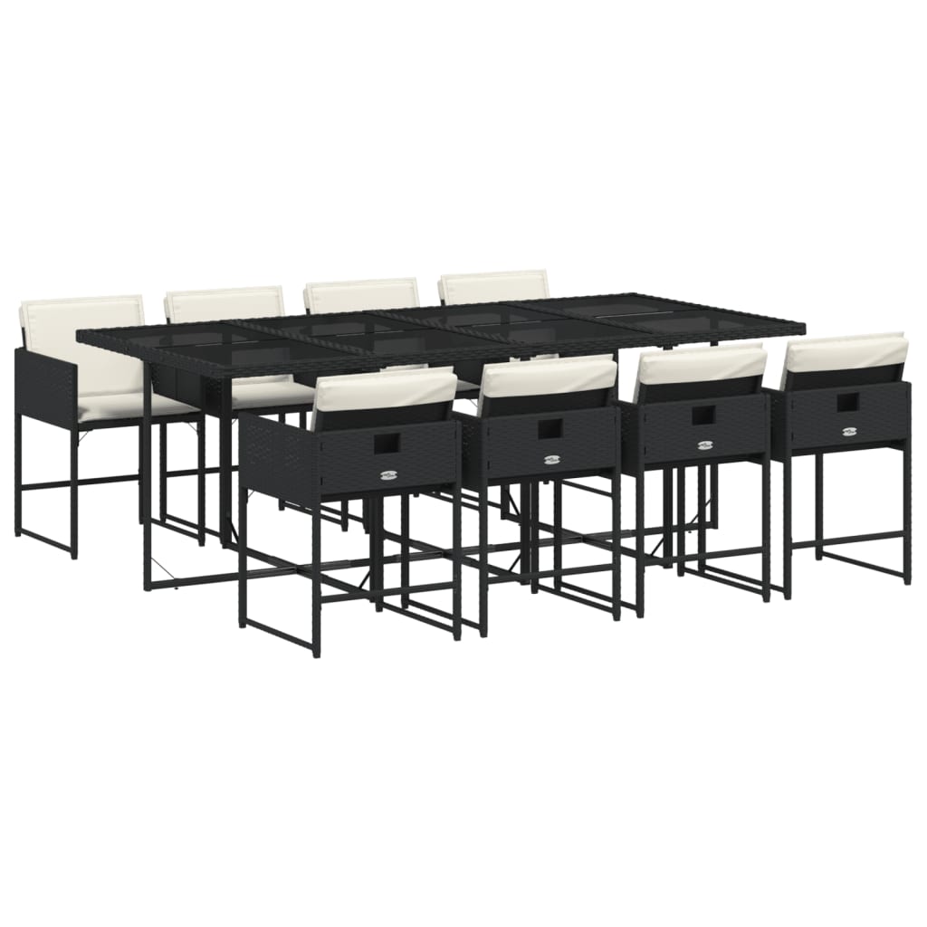 Set da Pranzo da Giardino 9 pz con Cuscini Nero in Polyrattan | homemem39