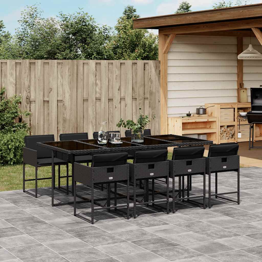 Set da Pranzo da Giardino 9 pz con Cuscini Nero in Polyrattan | homemem39