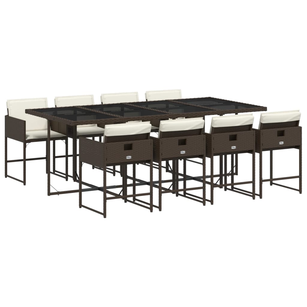 Set da Pranzo da Giardino 9pz con Cuscini Marrone in Polyrattan | homemem39