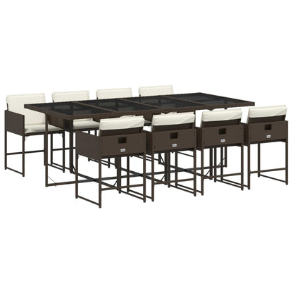 Set da Pranzo da Giardino 9pz con Cuscini Marrone in Polyrattan | homemem39