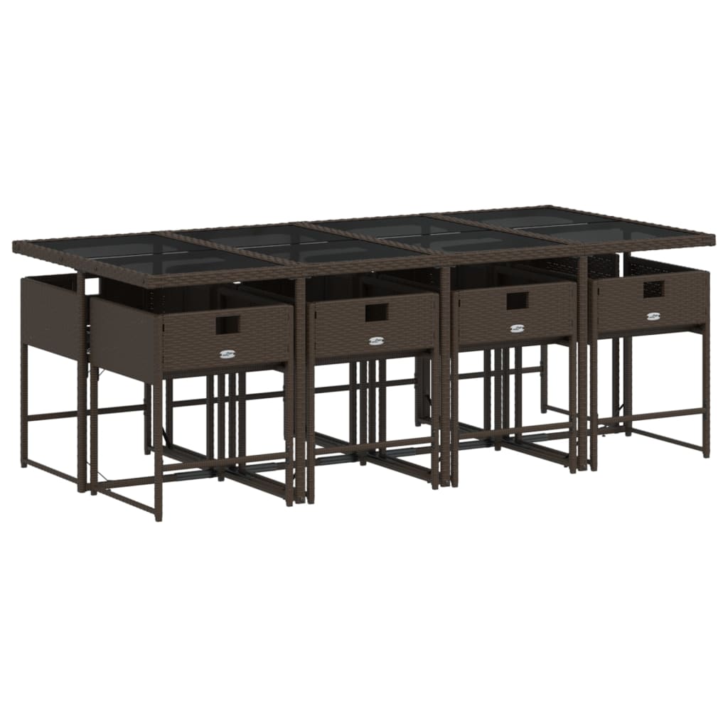 Set da Pranzo da Giardino 9pz con Cuscini Marrone in Polyrattan | homemem39