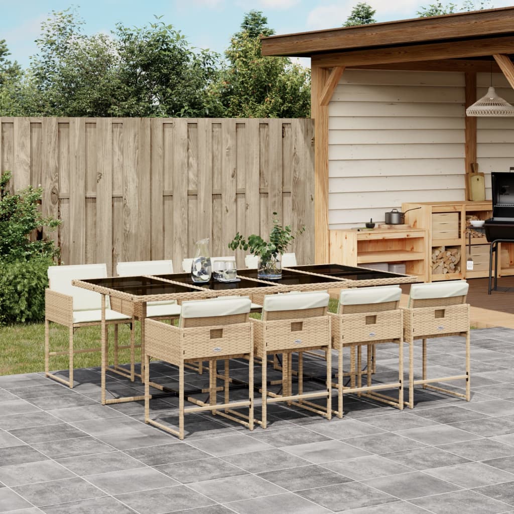 Set da Pranzo da Giardino 9 pz con Cuscini Beige in Polyrattan - homemem39