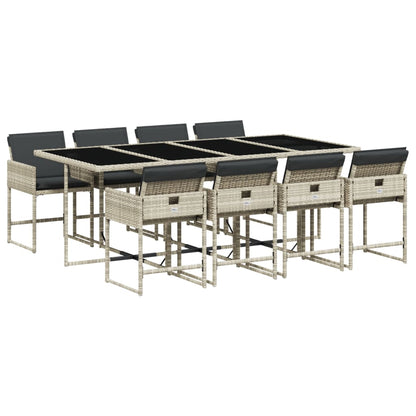 Set Pranzo da Giardino 9pz con Cuscini Grigio Chiaro Polyrattan | homemem39