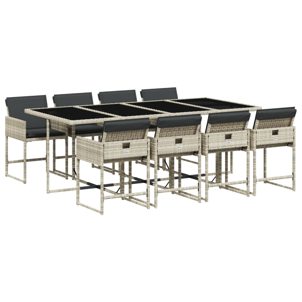 Set Pranzo da Giardino 9pz con Cuscini Grigio Chiaro Polyrattan - homemem39