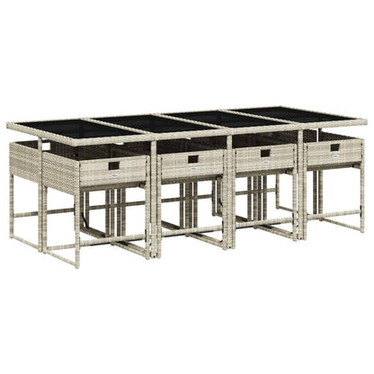 Set Pranzo da Giardino 9pz con Cuscini Grigio Chiaro Polyrattan | homemem39