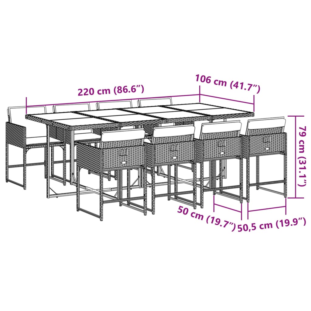 Set Pranzo da Giardino 9pz con Cuscini Grigio Chiaro Polyrattan | homemem39