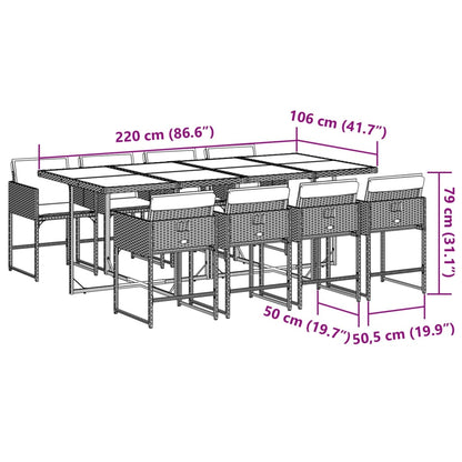 Set Pranzo da Giardino 9pz con Cuscini Grigio Chiaro Polyrattan | homemem39