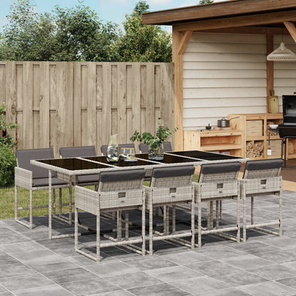 Set Pranzo da Giardino 9pz con Cuscini Grigio Chiaro Polyrattan | homemem39