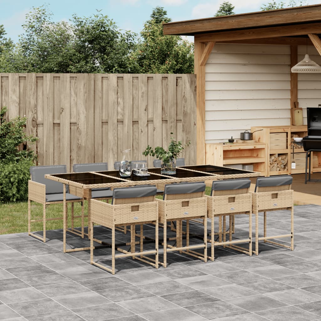 Set Pranzo da Giardino 9 pz con Cuscini Beige Misto Polyrattan | homemem39