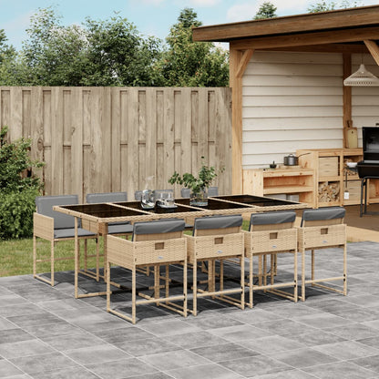 Set Pranzo da Giardino 9 pz con Cuscini Beige Misto Polyrattan | homemem39