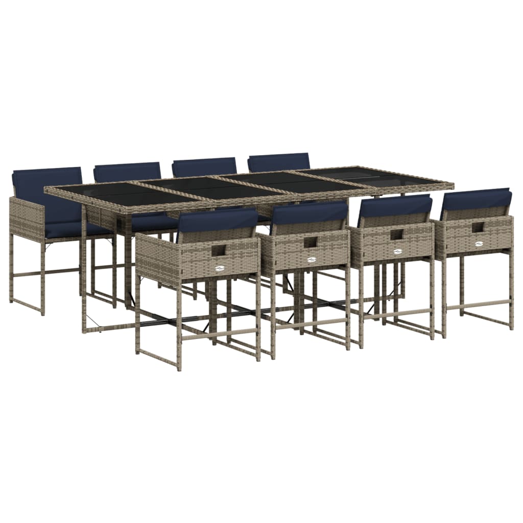 Set da pranzo da giardino da 9 pz con Cuscini in Polyrattan Grigio | homemem39