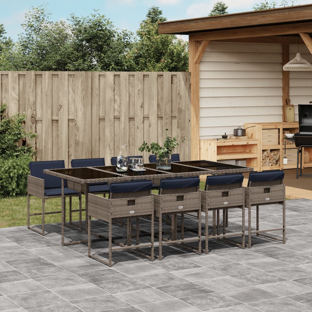 Set da pranzo da giardino da 9 pz con Cuscini in Polyrattan Grigio | homemem39