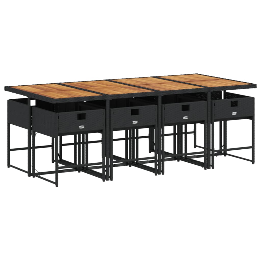 Set da Pranzo da Giardino 9 pz con Cuscini Nero in Polyrattan | homemem39