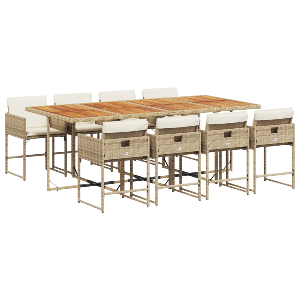 Set da Pranzo da Giardino 9 pz con Cuscini Beige in Polyrattan | homemem39