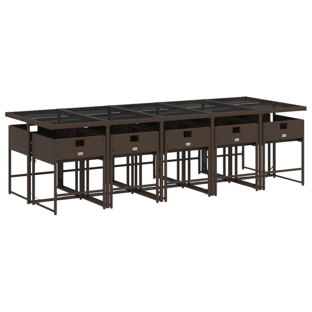 Set da Pranzo da Giardino 11 pz con Cuscini Polyrattan Marrone | homemem39