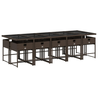 Set da Pranzo da Giardino 11 pz con Cuscini Polyrattan Marrone | homemem39