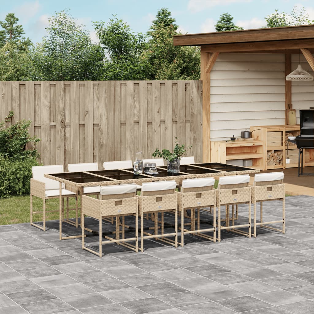 Set da Pranzo da Giardino 11 pz con Cuscini Beige in Polyrattan | homemem39