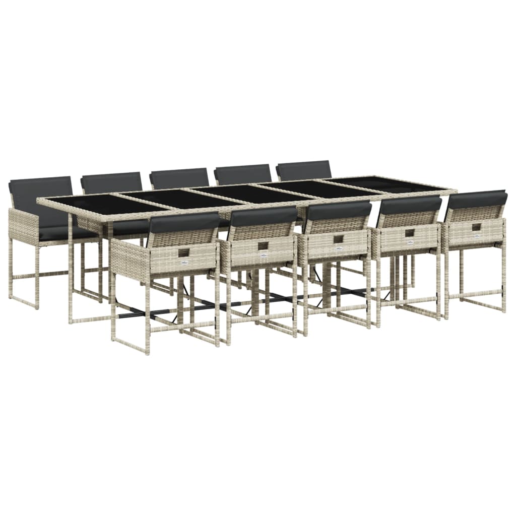 Set Pranzo Giardino 11pz con Cuscini Grigio Chiaro Polyrattan | homemem39