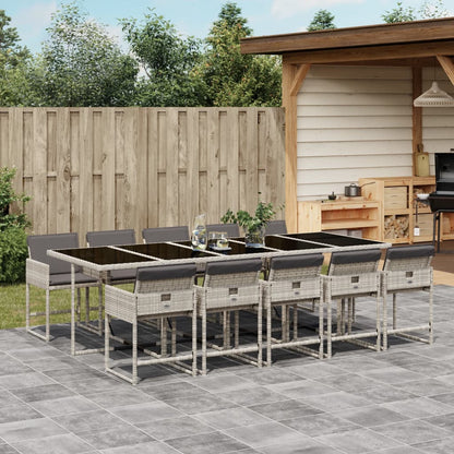 Set Pranzo Giardino 11pz con Cuscini Grigio Chiaro Polyrattan | homemem39