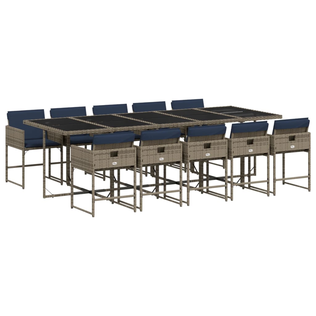 Set da pranzo da giardino da 11 pz con Cuscini in Polyrattan Grigio | homemem39