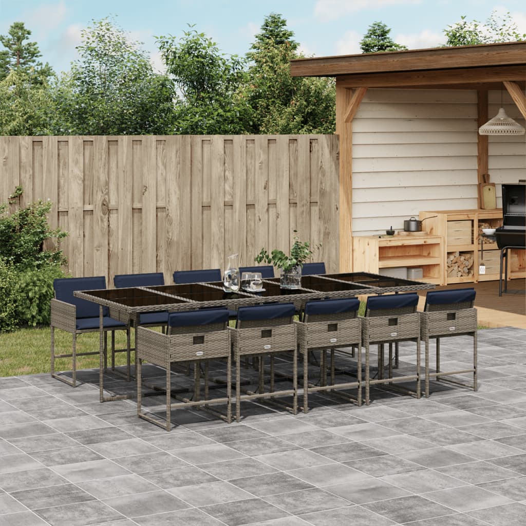 Set da pranzo da giardino da 11 pz con Cuscini in Polyrattan Grigio | homemem39