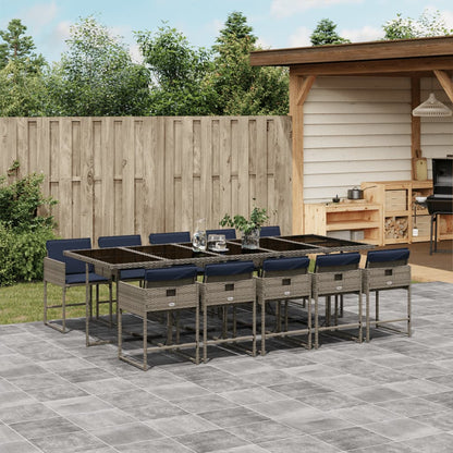 Set da pranzo da giardino da 11 pz con Cuscini in Polyrattan Grigio | homemem39