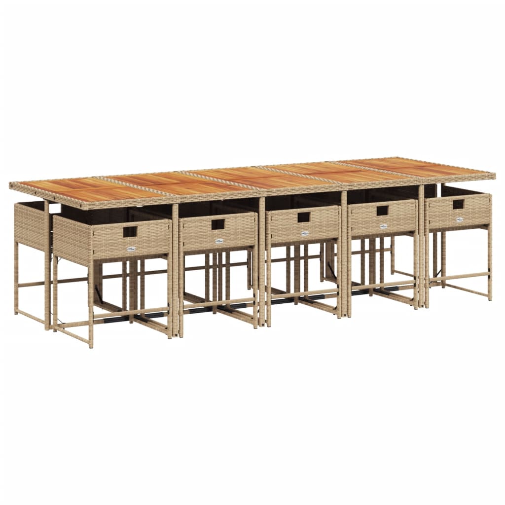 Set da Pranzo da Giardino 11 pz con Cuscini Beige in Polyrattan | homemem39