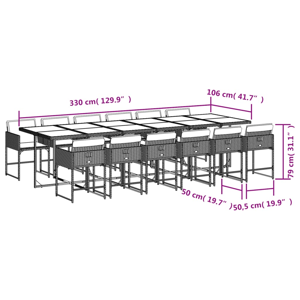 Set da Pranzo da Giardino 13pz con Cuscini Nero in Polyrattan | homemem39