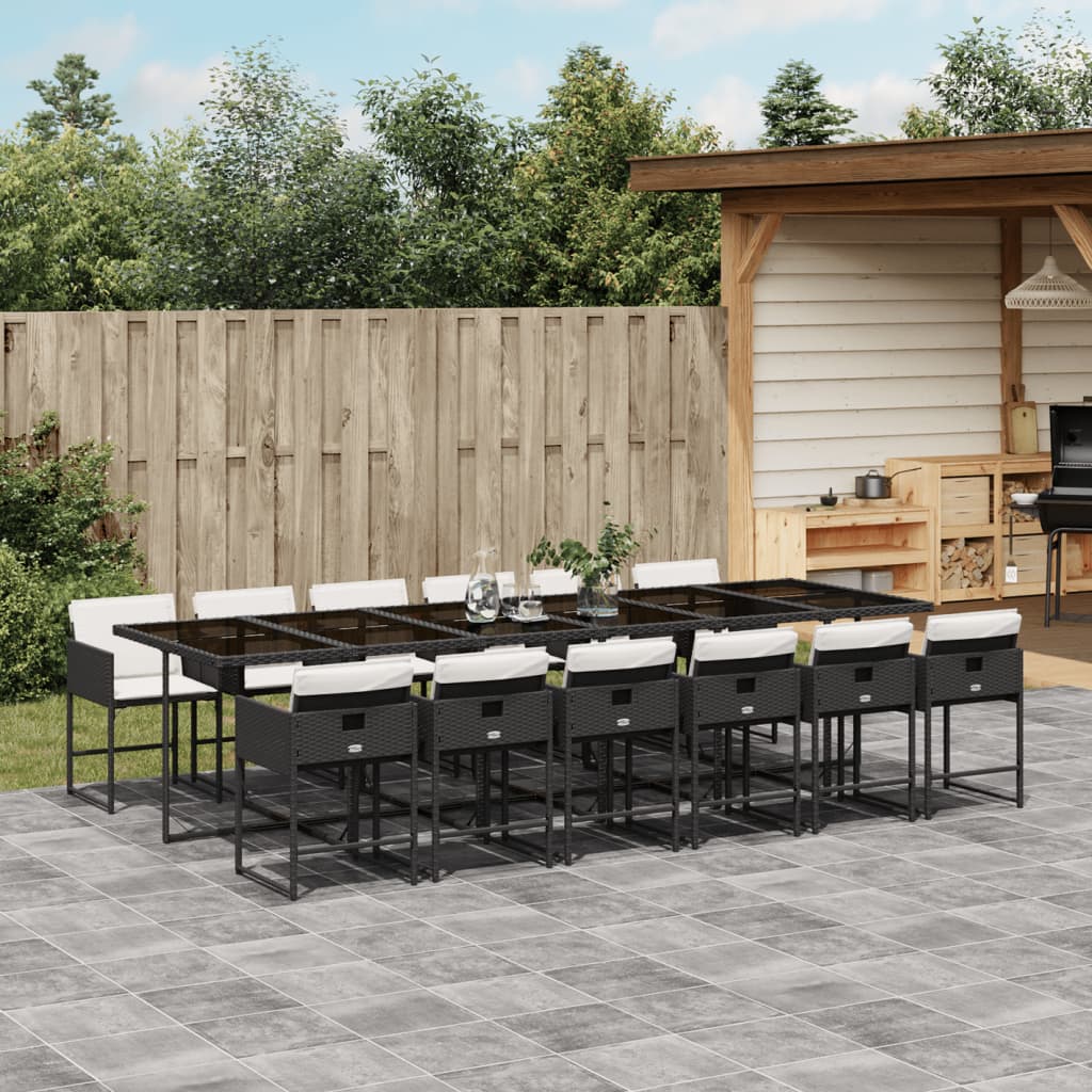 Set da Pranzo da Giardino 13pz con Cuscini Nero in Polyrattan | homemem39