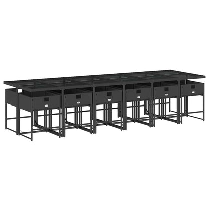 Set da Pranzo da Giardino 13pz con Cuscini Nero in Polyrattan | homemem39