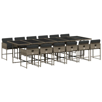 Set da Pranzo da Giardino 13pz con Cuscini Grigio in Polyrattan | homemem39