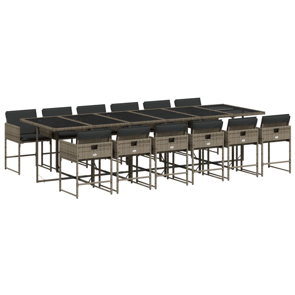 Set da Pranzo da Giardino 13pz con Cuscini Grigio in Polyrattan - homemem39