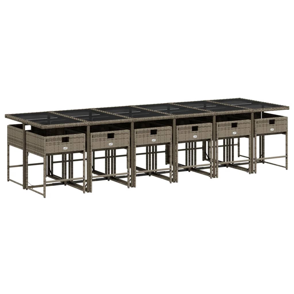 Set da Pranzo da Giardino 13pz con Cuscini Grigio in Polyrattan | homemem39