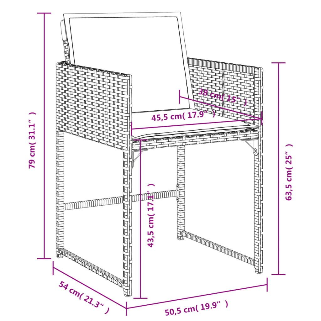 Set da Pranzo da Giardino 13pz con Cuscini Grigio in Polyrattan | homemem39